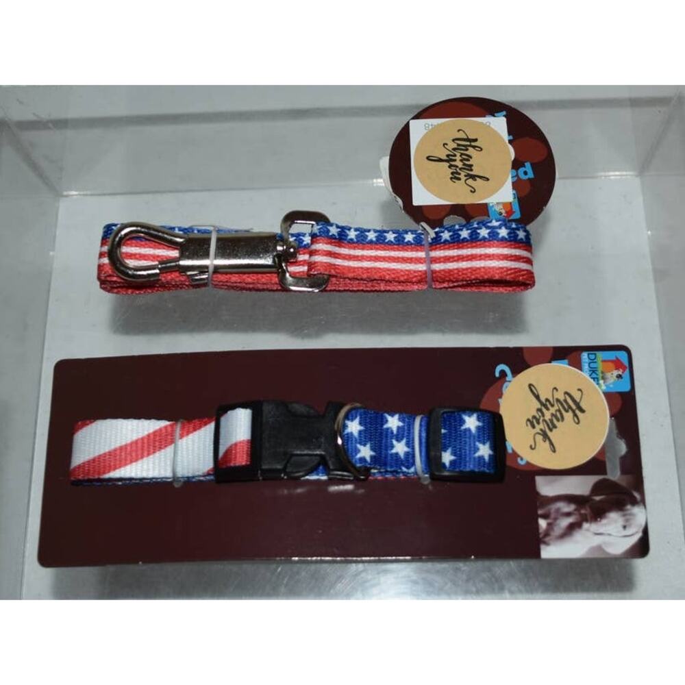 Patriotic Collar & Leash Set - Flag 4th of July Stars & Stripes